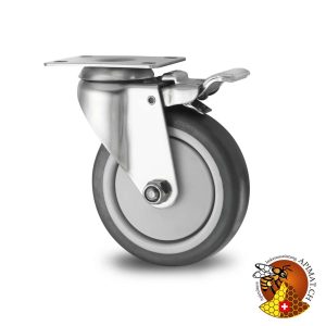 Roulette pivotante à double frein 125 mm. pour le déplacement de machines électriques