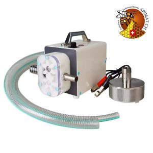 Pompe électrique portable 220V/12V dédiée à l’extraction du miel, équipée d’un filtre automatique intégré.